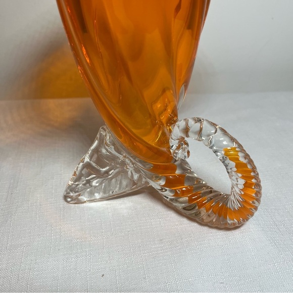 Murano Art Glass Cornucopia Horn Vase Neon Orange 1950s. Vintage - Picture 2 of 6